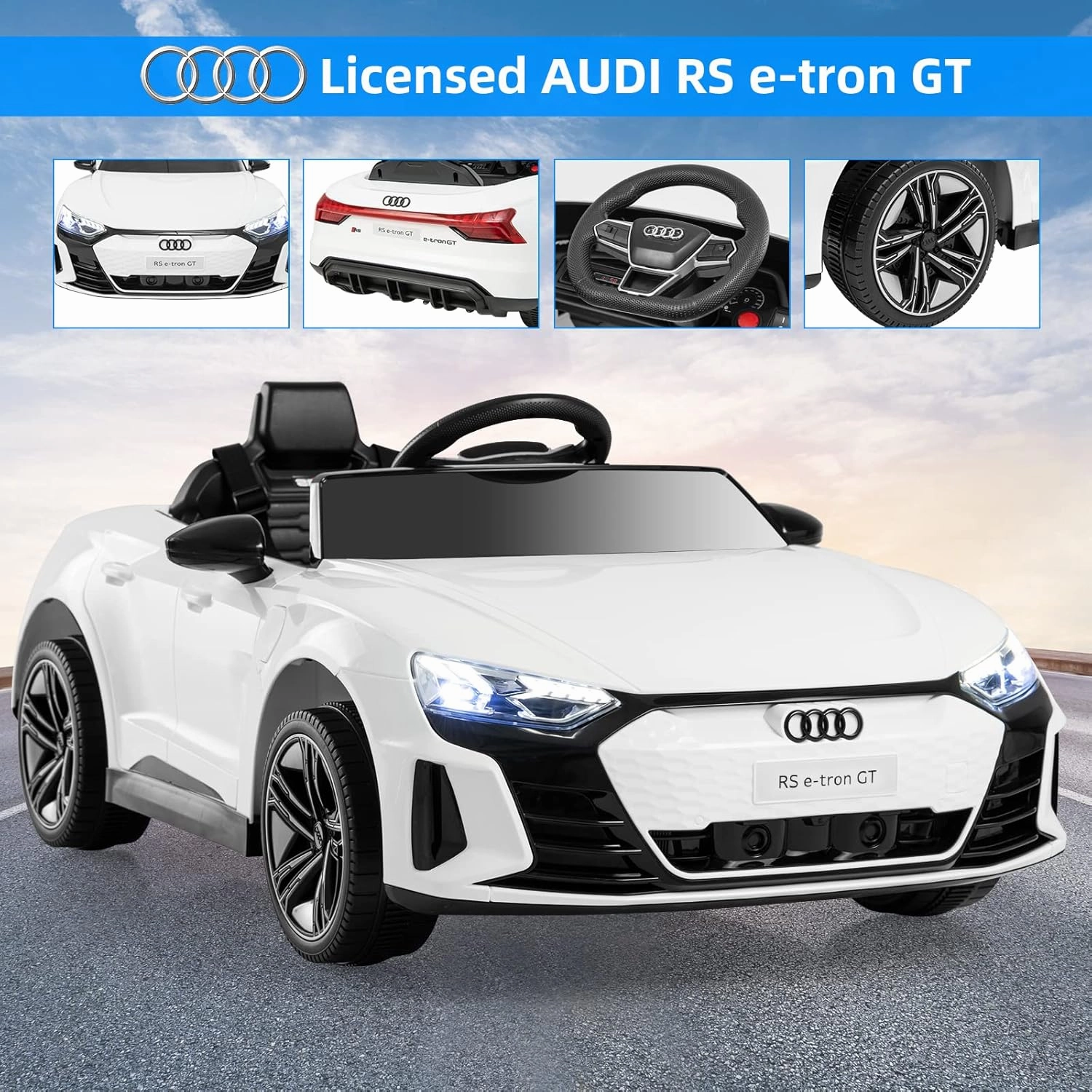 INFANS 12V Kids Ride On Car, Licensed Audi RS e-tron GT Electric Vehicle with Remote Control, Toddlers Battery Powered Toy with 4 Wheels Suspension, LED Headlight, Music, MP3, USB, TF Port (White)