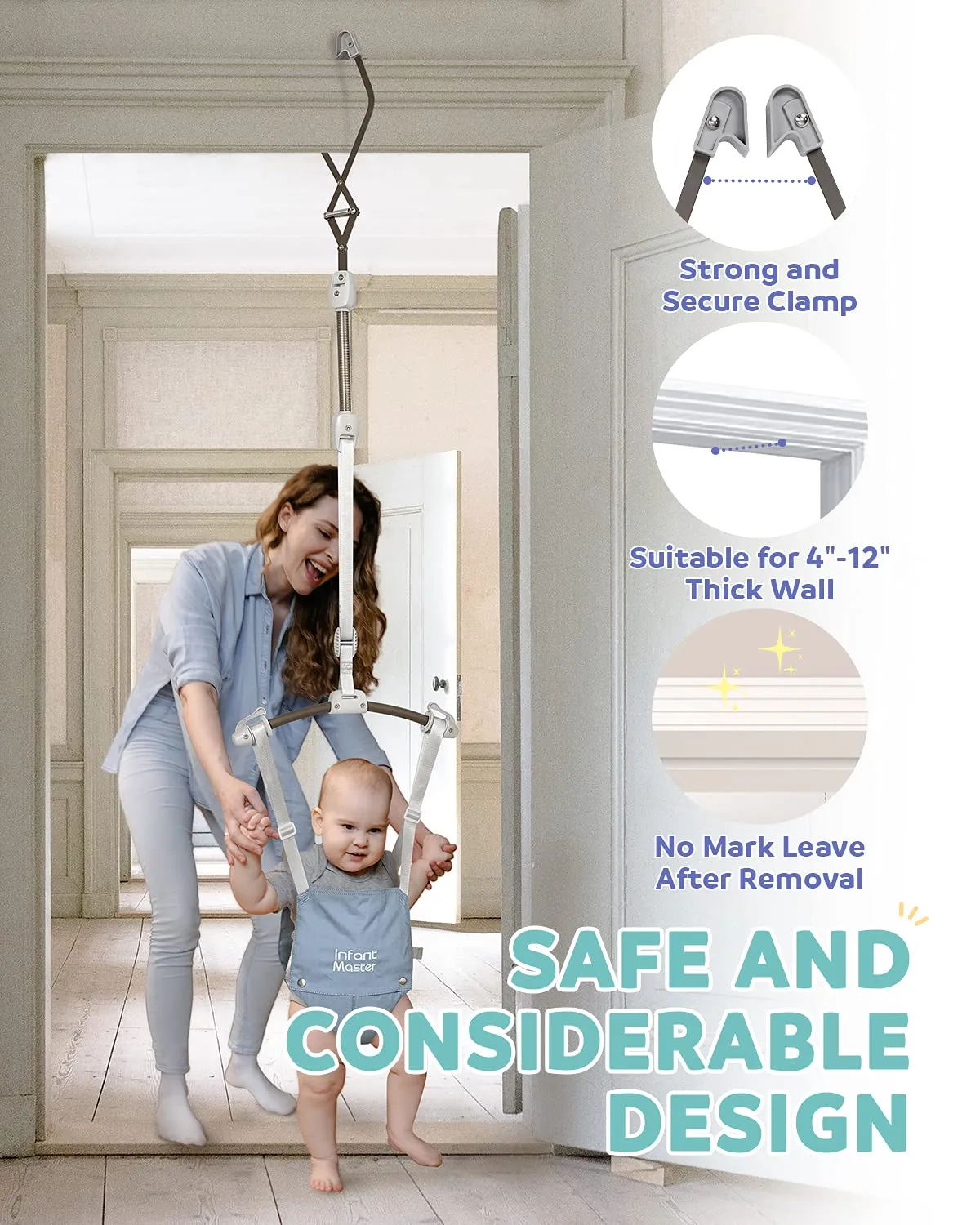 Infant Master Doorway Jumper, Johnny Jumper w/Adjustable Seat Bag, Durable Baby Door Bouncer & Swing Jumper w/Steel Spring, Wise Gift Choice for Infant & Toddler, Easy to Use, Blue