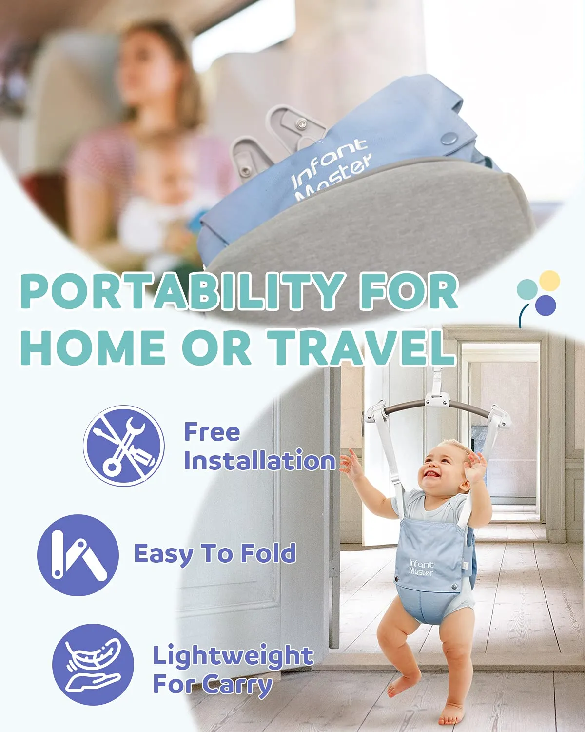 Infant Master Doorway Jumper, Johnny Jumper w/Adjustable Seat Bag, Durable Baby Door Bouncer & Swing Jumper w/Steel Spring, Wise Gift Choice for Infant & Toddler, Easy to Use, Blue