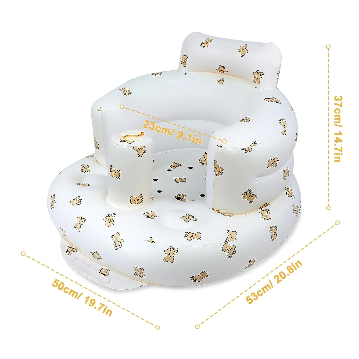 Inflatable Baby Seat for Babies 3 Months & Up, Baby Floor Seats for Sitting Up, Baby Seats for Infants, Blow Up Baby Chair with Built in Air Pump - Bear