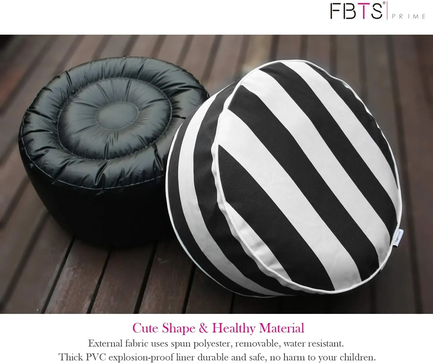 Inflatable Footstool Ottoman Black Stripe Round 21x9 Inch Patio Foot Stools and Ottomans Portable Footrest