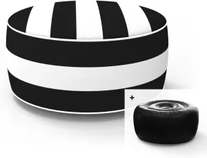 Inflatable Footstool Ottoman Black Stripe Round 21x9 Inch Patio Foot Stools and Ottomans Portable Footrest