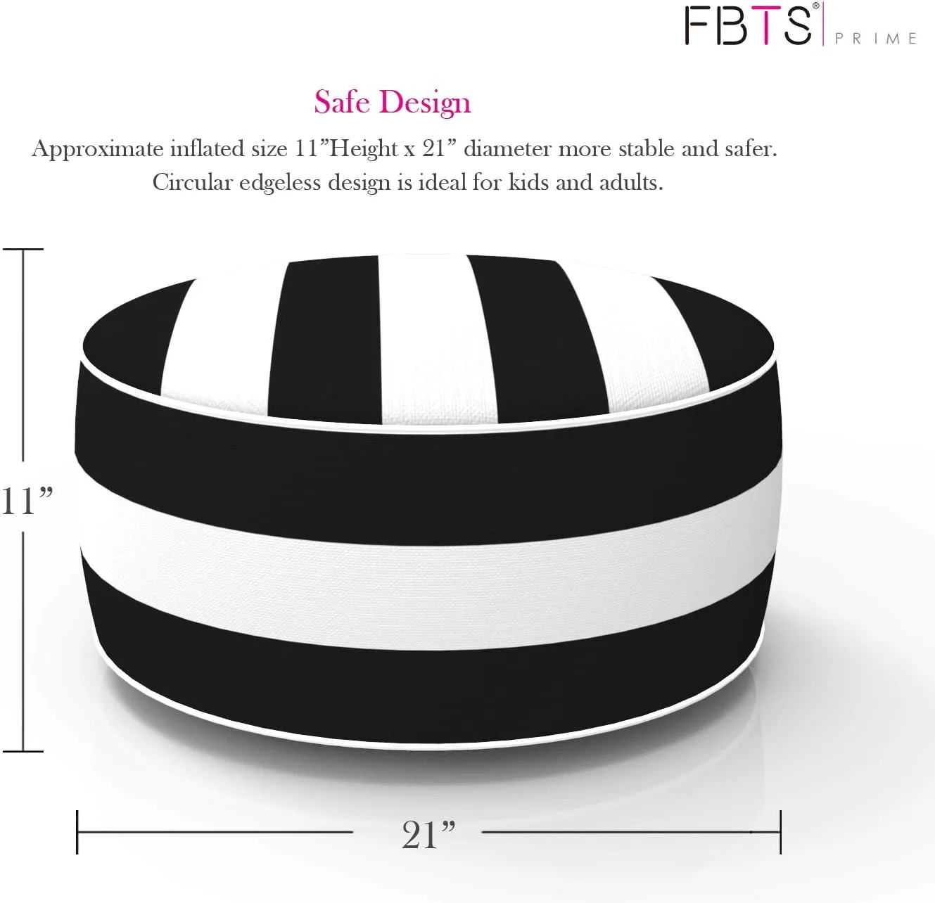 Inflatable Footstool Ottoman Black Stripe Round 21x9 Inch Patio Foot Stools and Ottomans Portable Footrest