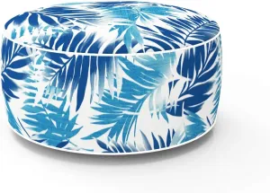Inflatable Footstool Ottoman Blue Leaf Round 21x9 Inch Patio Foot Stools and Ottomans Portable Footrest
