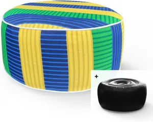 Inflatable Footstool Ottoman Green Stripe Round 21x9 Inch Patio Foot Stools and Ottomans Portable Footrest
