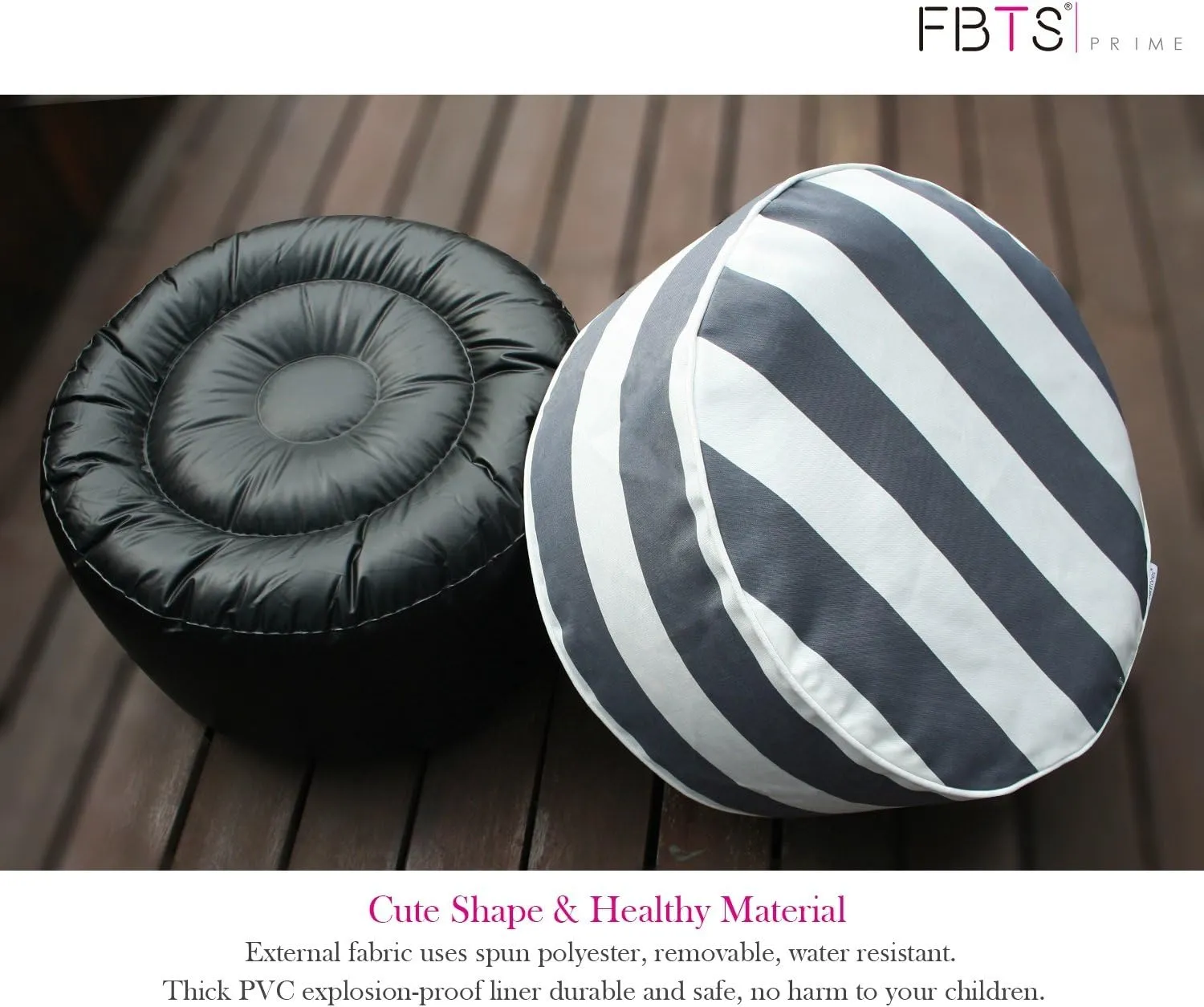 Inflatable Footstool Ottoman Grey Stripe Round 21x9 Inch Patio Foot Stools and Ottomans Portable Footrest