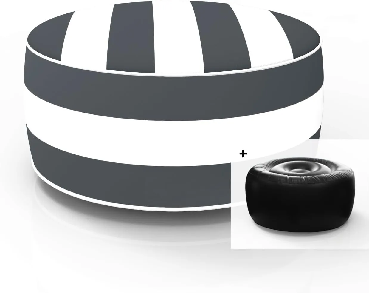 Inflatable Footstool Ottoman Grey Stripe Round 21x9 Inch Patio Foot Stools and Ottomans Portable Footrest