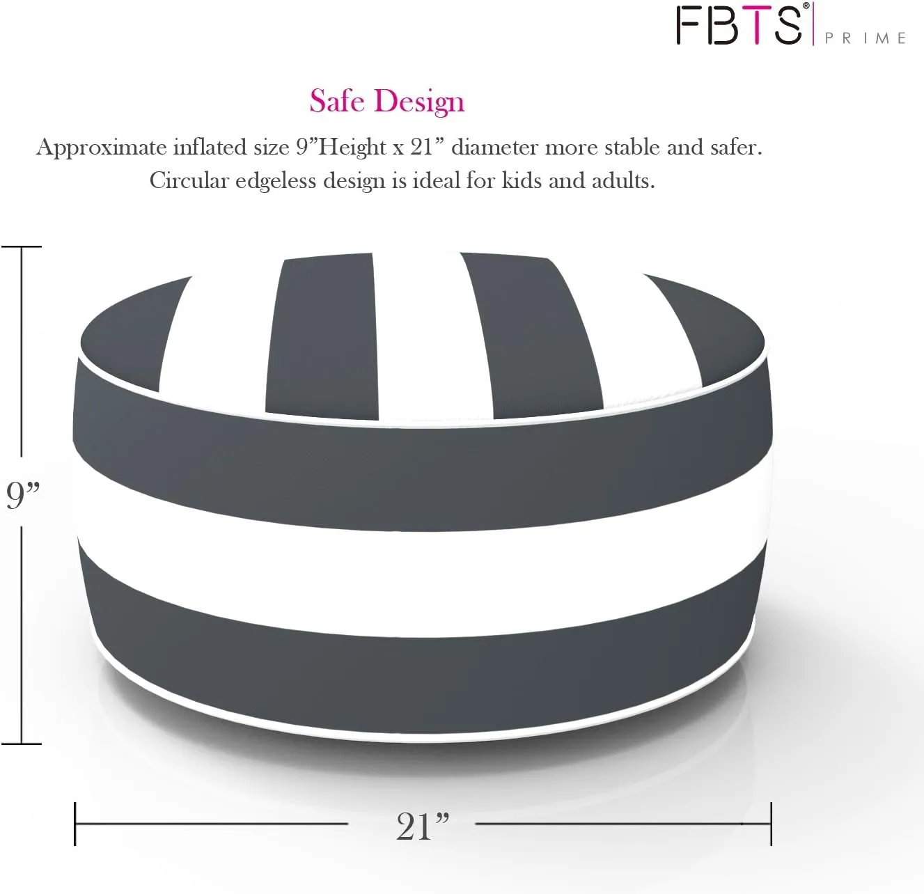 Inflatable Footstool Ottoman Grey Stripe Round 21x9 Inch Patio Foot Stools and Ottomans Portable Footrest