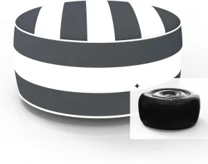 Inflatable Footstool Ottoman Grey Stripe Round 21x9 Inch Patio Foot Stools and Ottomans Portable Footrest