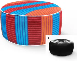 Inflatable Footstool Ottoman Red Stripe Round 21x9 Inch Patio Foot Stools and Ottomans Portable Footrest