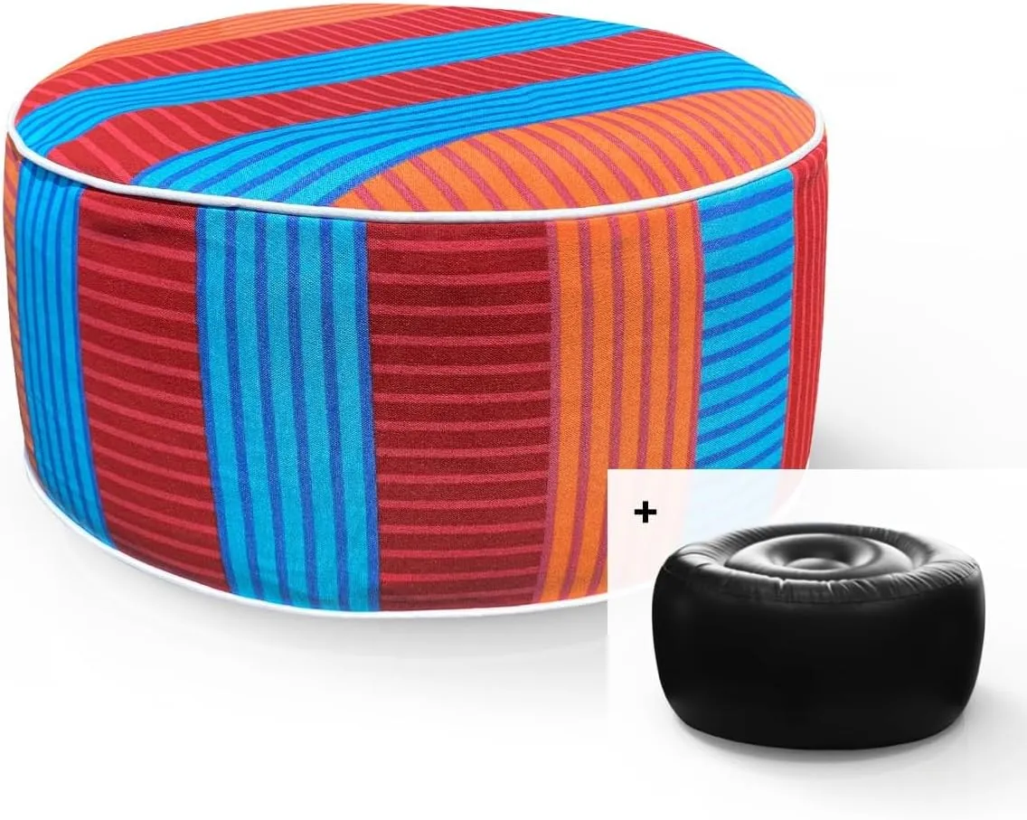 Inflatable Footstool Ottoman Red Stripe Round 21x9 Inch Patio Foot Stools and Ottomans Portable Footrest