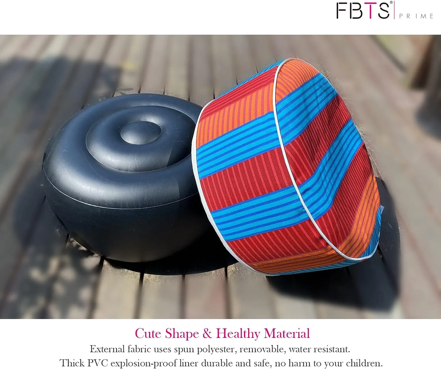 Inflatable Footstool Ottoman Red Stripe Round 21x9 Inch Patio Foot Stools and Ottomans Portable Footrest