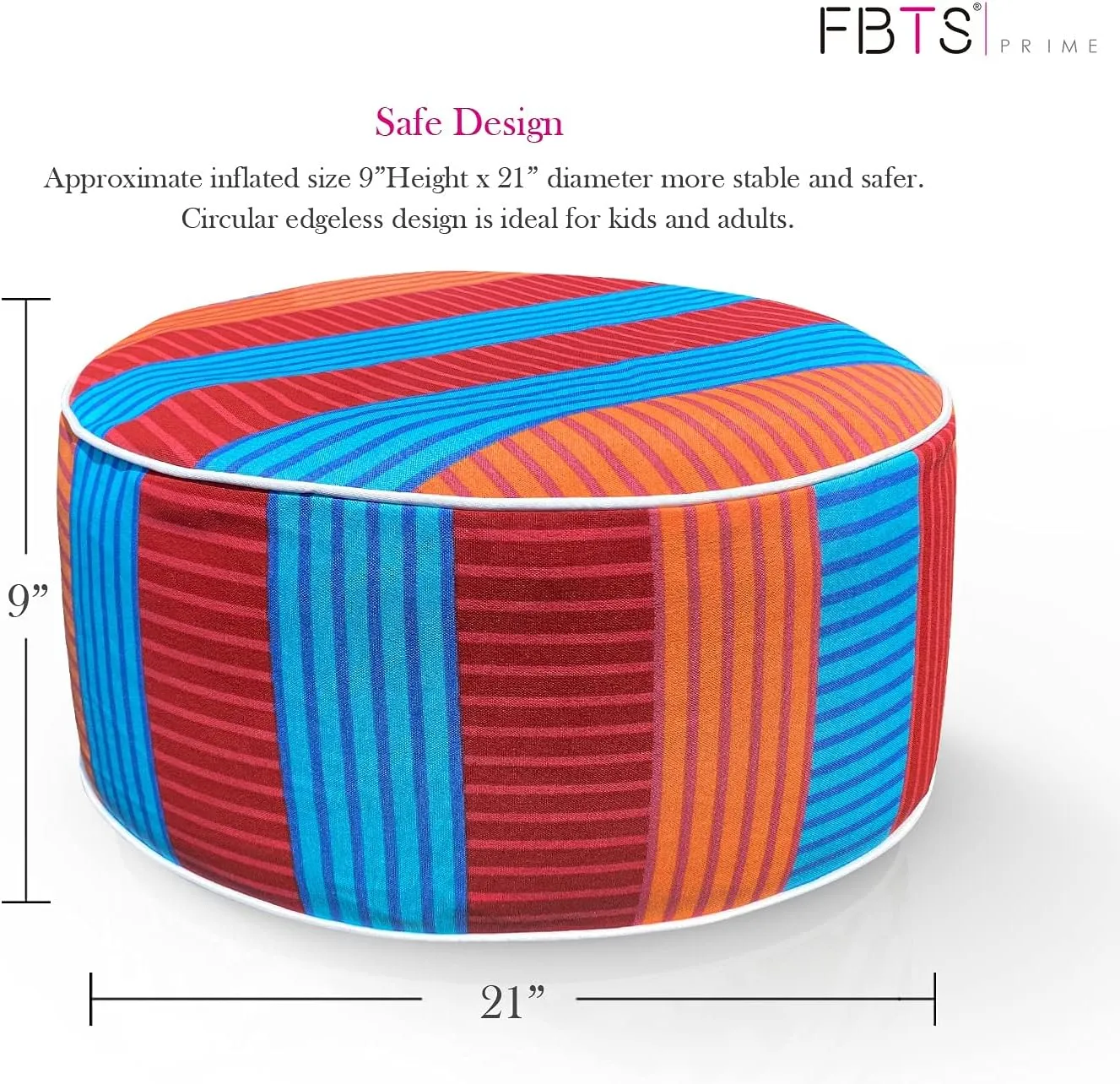 Inflatable Footstool Ottoman Red Stripe Round 21x9 Inch Patio Foot Stools and Ottomans Portable Footrest