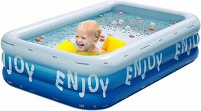 Inflatable Pool, Swimming Kiddie Tub for Adults, UV Resistant Outdoor Water Accessory, Stable Seasonal Water Toy for Backyard Ground Activities and Family Playtime
