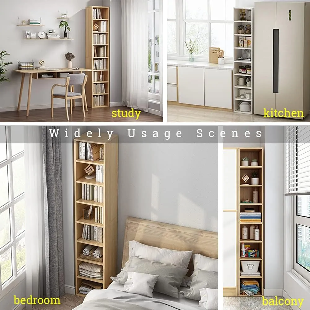 IOTXY Small Narrow Corner Bookcase - 71 Inches Tall Gap Freestanding Storage Cabinet, 8 Lattices Open Shelves Tower Rack, Cubes Bookshelf in White