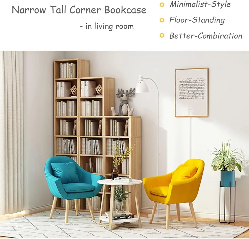 IOTXY Small Narrow Corner Bookcase - 71 Inches Tall Gap Freestanding Storage Cabinet, 8 Lattices Open Shelves Tower Rack, Cubes Bookshelf in White