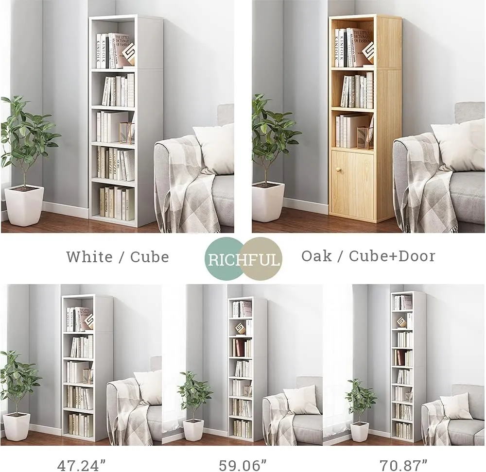 IOTXY Small Narrow Corner Bookcase - 71 Inches Tall Gap Freestanding Storage Cabinet, 8 Lattices Open Shelves Tower Rack, Cubes Bookshelf in White