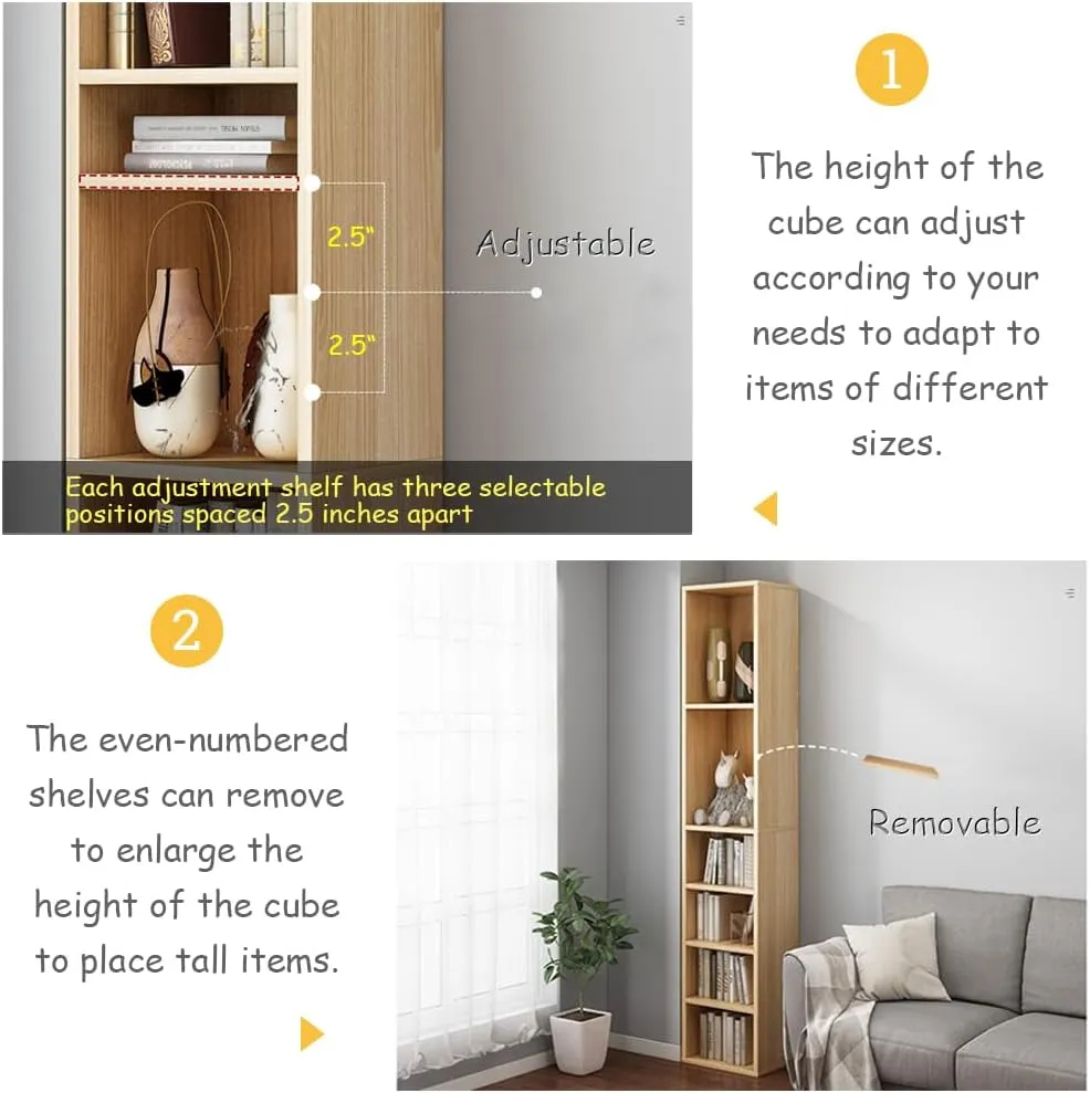 IOTXY Small Narrow Corner Bookcase - 71 Inches Tall Gap Freestanding Storage Cabinet, 8 Lattices Open Shelves Tower Rack, Cubes Bookshelf in White