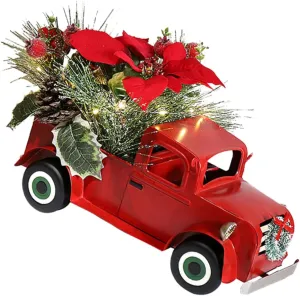Iron Classic Red Truck Miniature Car Model Ornament Festival Decoration for Home Decor for Dollhouse and Micro Landscapes