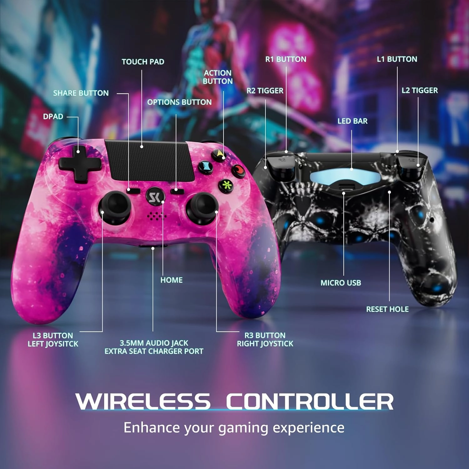 ISHAKO Controller for PS4, Wireless Controller 2 Pack for Sony PlayStation 4/Slim/Pro, Remote Control with Double Vibration/6-Axis Motion Sensor/Speaker/3.5mm Audio Jack/Touch Pad/800mAh Battery