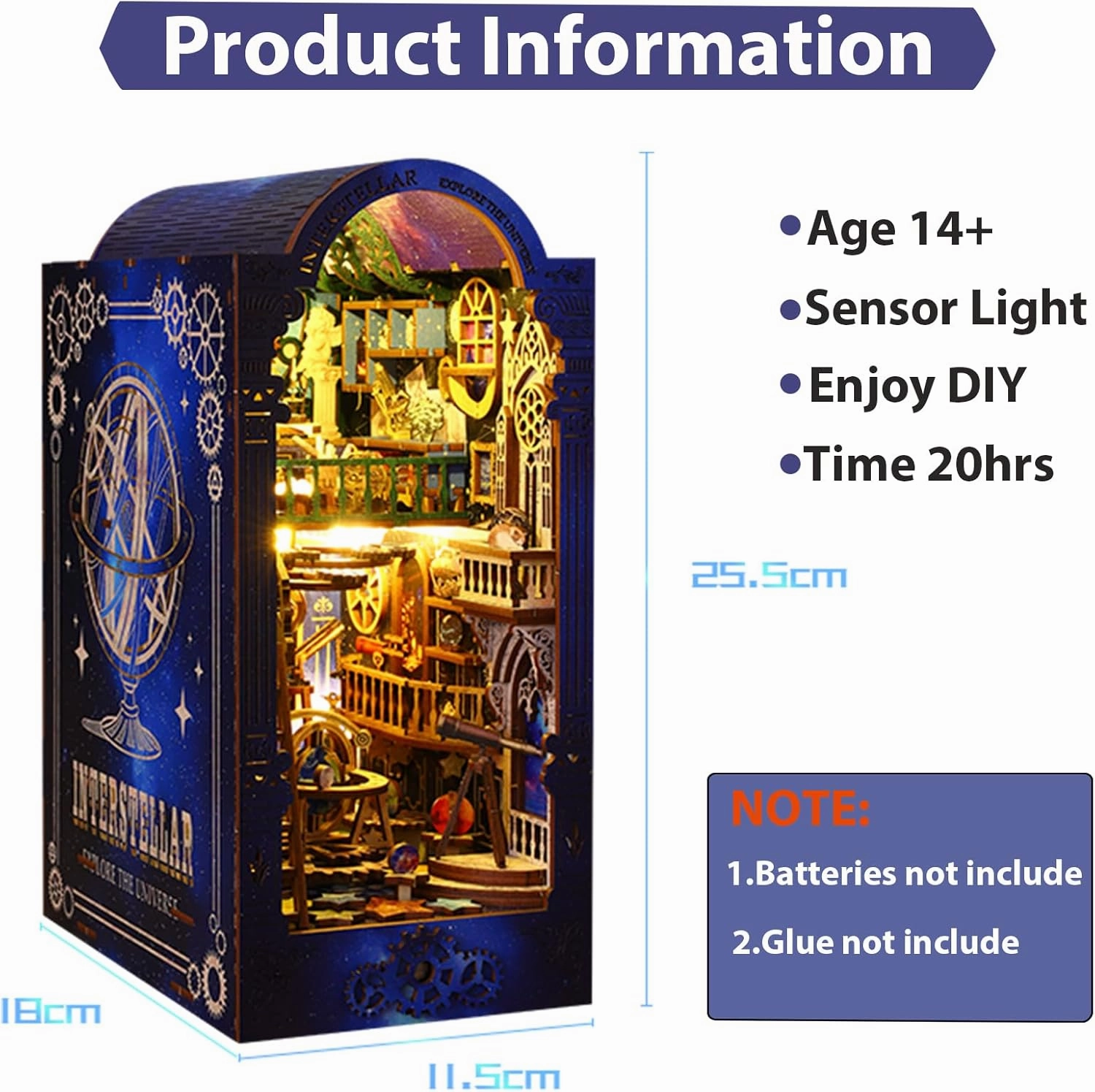 ISSEVE Book Nook Kit, 3D Wooden Puzzle DIY Miniature House Kit for Booknook Shelf Insert Decoration, Magic Book House Stand Bookshelf Dollhouse for Adults with Sensor Light (Explore The Universe)