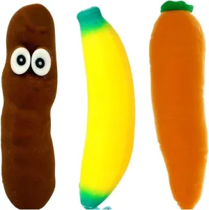 JA-RU Squishy Poop, Carrot & Stretchy Banana Fidget Toy (3 Squishies) Slow Rising Sand Filled Stress Toy. Funny Gag Gifts for Kids. Fidget Squeeze Toy. Banana Party Favors. 6448-3340-3342p