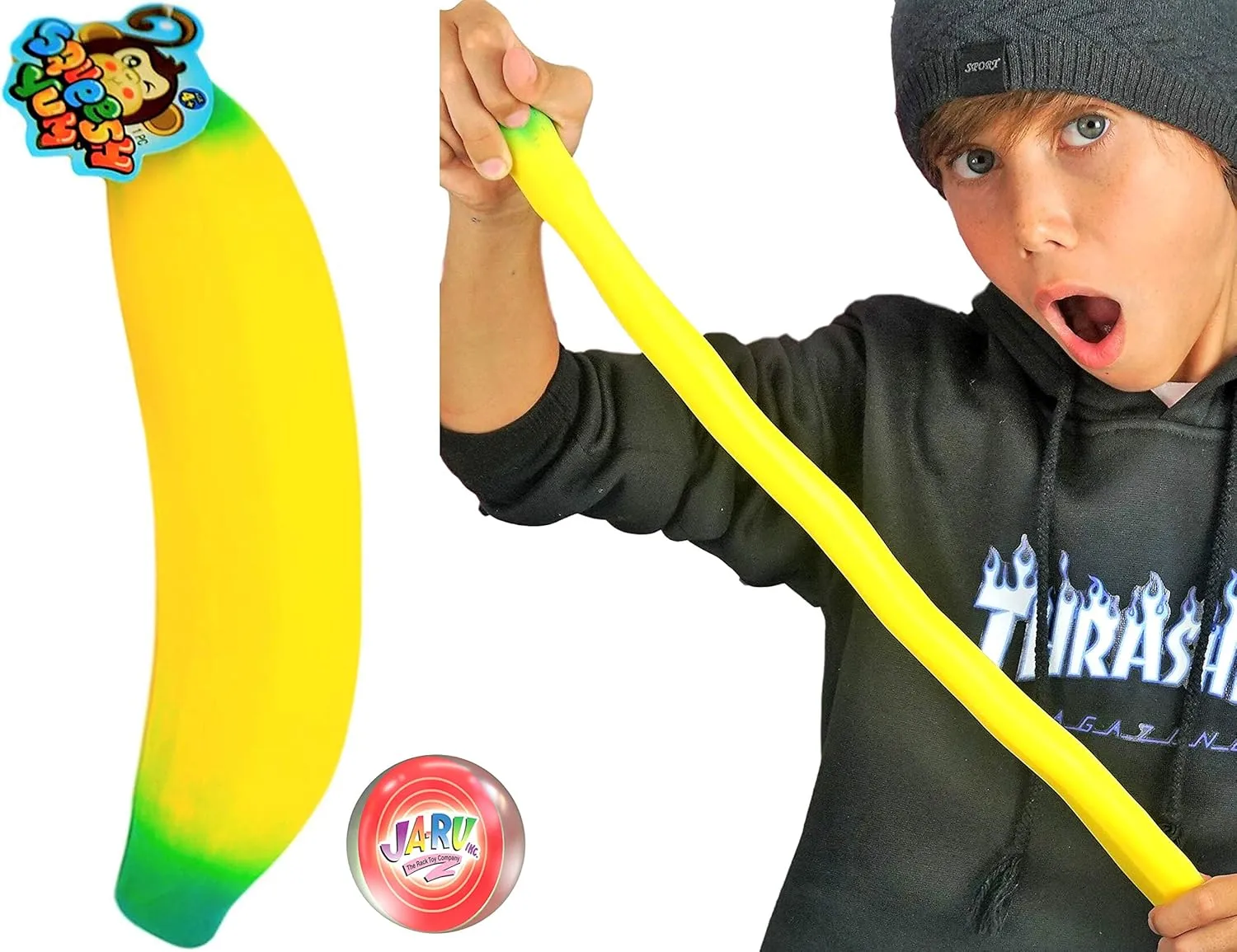 JA-RU Squishy Poop, Carrot & Stretchy Banana Fidget Toy (3 Squishies) Slow Rising Sand Filled Stress Toy. Funny Gag Gifts for Kids. Fidget Squeeze Toy. Banana Party Favors. 6448-3340-3342p