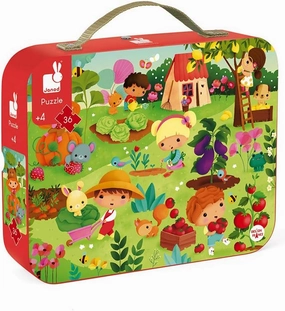 Janod 36 Piece Garden Jigsaw Puzzle - Suitcase Box - Ages 4  - J02663