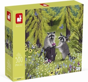 Janod - 500-Piece Puzzle - Raccoons - Suitable for Adults, Teenagers and Children - Made in Europe and with Cardboard from Sustainable Forests- Ages 8  - J02509
