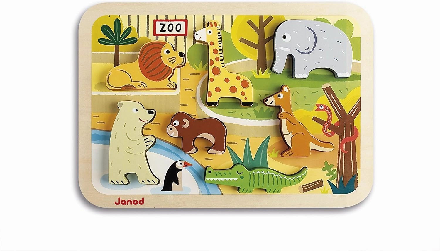 Janod Zoo Chunky Puzzle - 7 Pieces - Ages 18 Months  - J07022