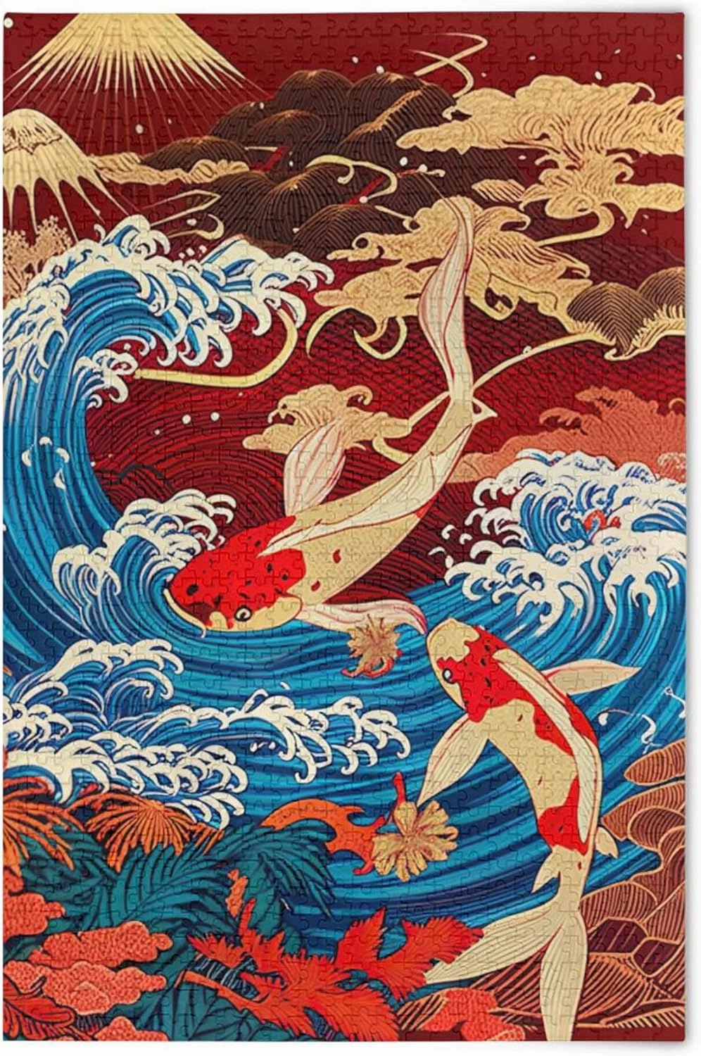 Japanese Koi Fish Ocean Adult Jigsaw Puzzles 500 Pieces Gifts for White Elephant Game Custom Art Hard Puzzles Home Decor Art, 20.5" x 14.9"
