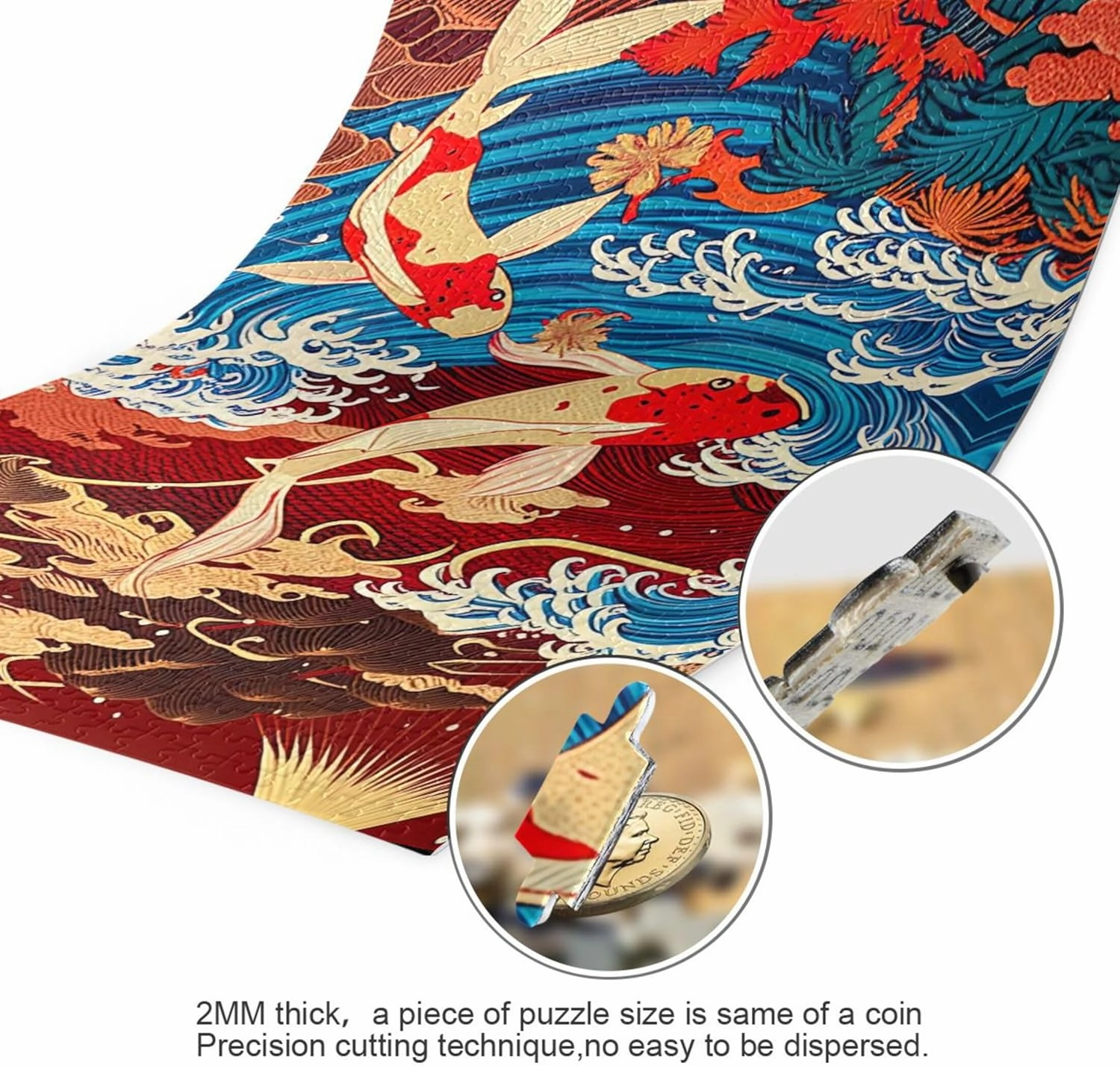 Japanese Koi Fish Ocean Adult Jigsaw Puzzles 500 Pieces Gifts for White Elephant Game Custom Art Hard Puzzles Home Decor Art, 20.5" x 14.9"