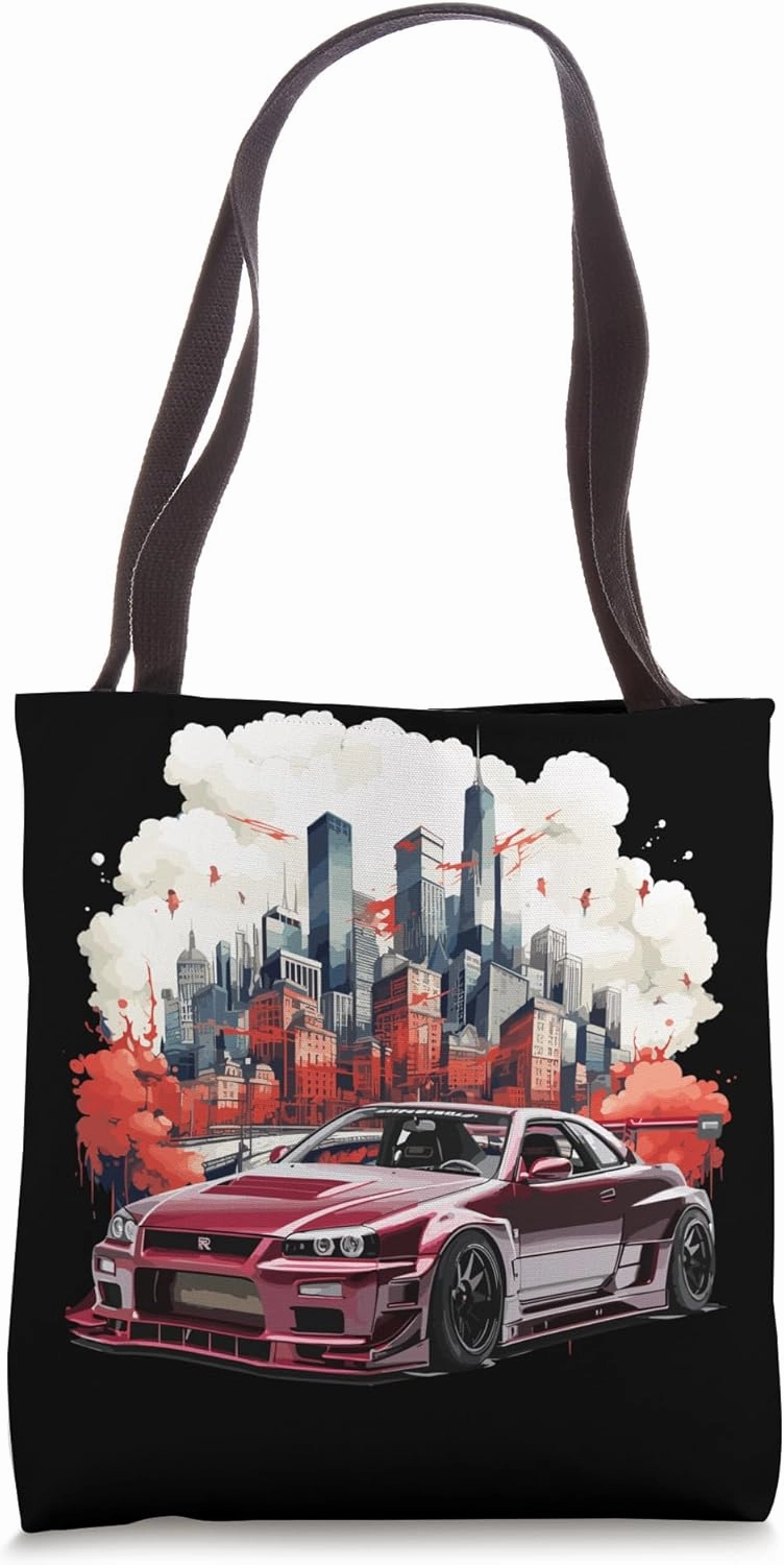 JDM R34 Car Sky line Japan Motorsports Drift Industrial City Tote Bag