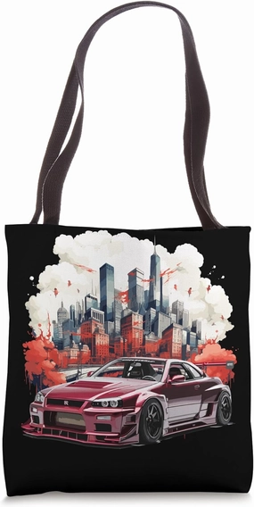 JDM R34 Car Sky line Japan Motorsports Drift Industrial City Tote Bag