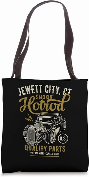 Jewett City CT USA Hotrod Vintage Distressed Car Design Tote Bag