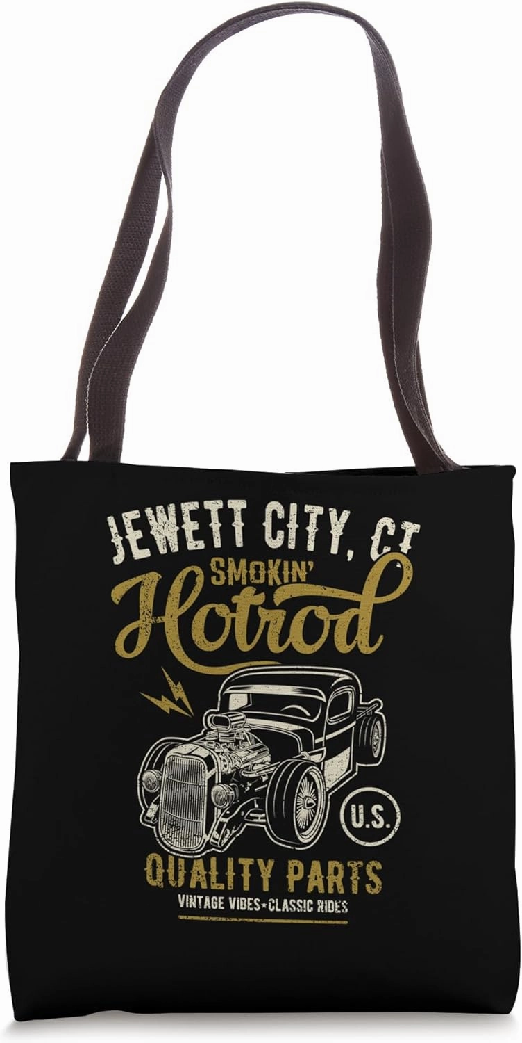 Jewett City CT USA Hotrod Vintage Distressed Car Design Tote Bag