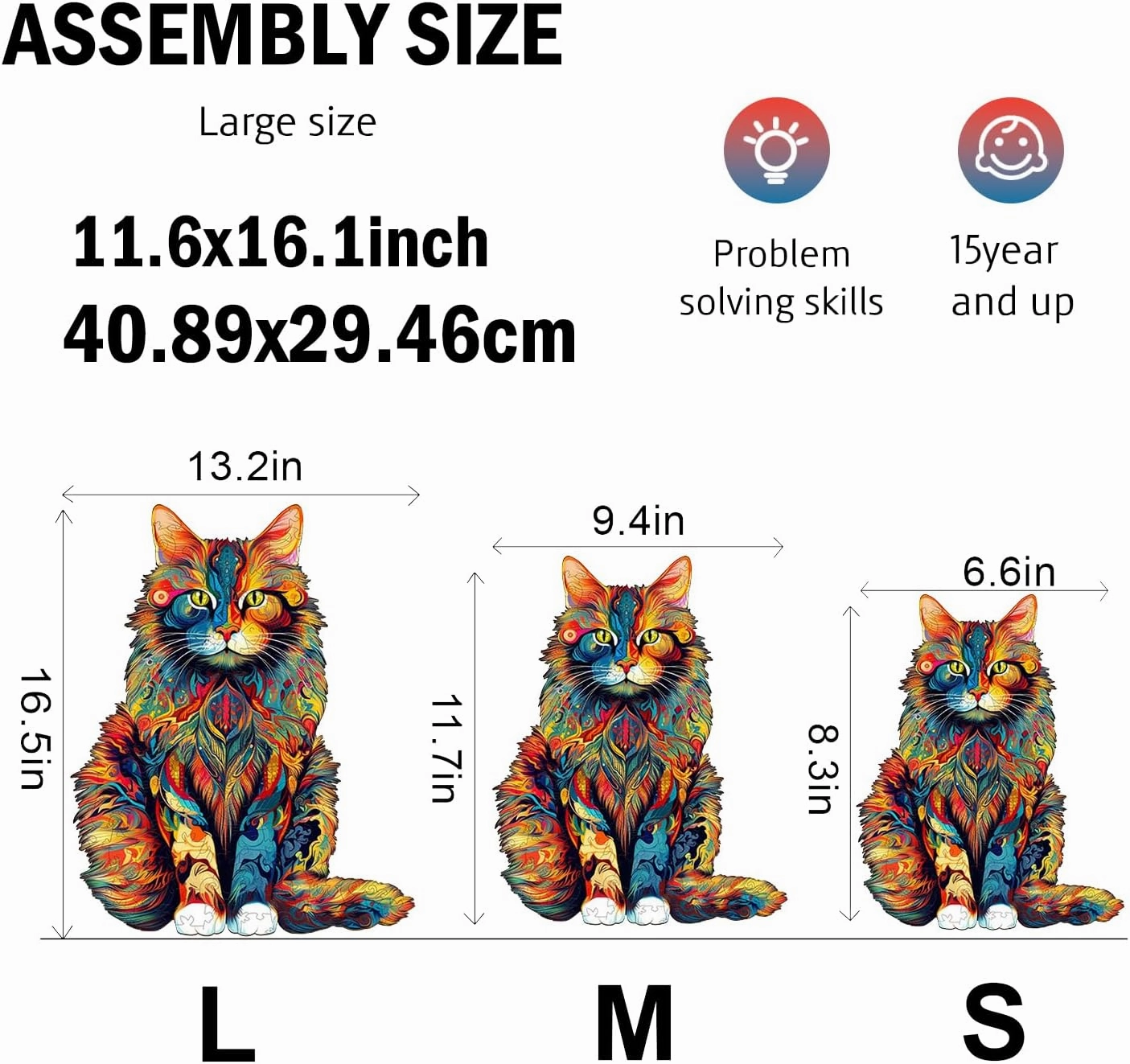 Jigfoxy Wooden Puzzles for Adults, Cat Wood Puzzle for Adult, Unique Animal Shape Puzzles, Challenging Jigsaw Puzzle(L-16.5 * 13.2in-300Pcs)