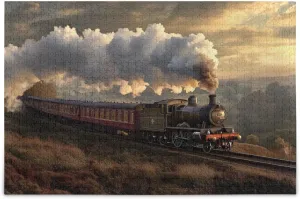 Jigsaw Puzzle for Adults 1000 Pieces, Steam Train Sunset Challenging Puzzle for Party Entertainment, Family Games