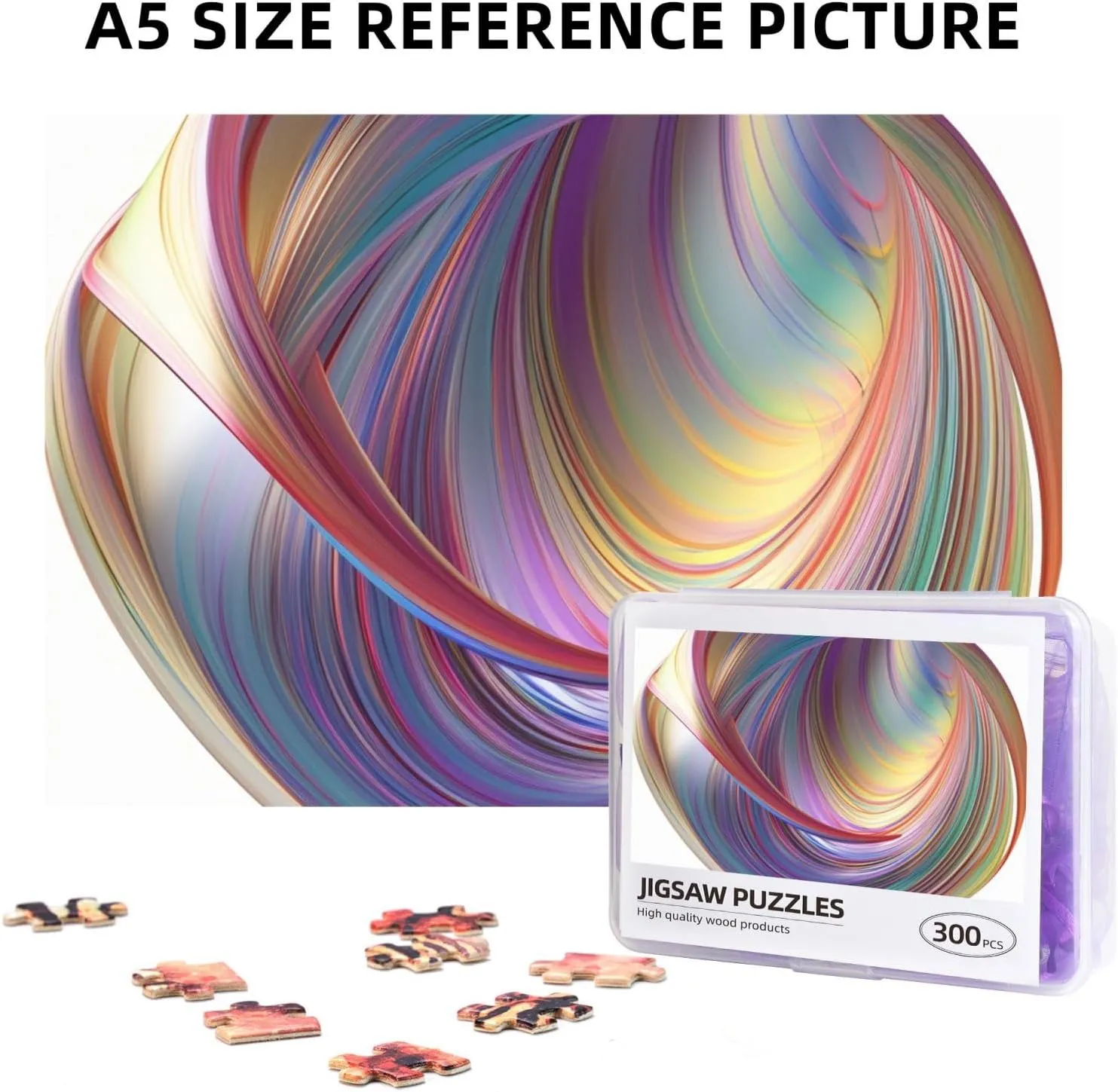 Jigsaw Puzzle Personalized 300 Pieces Puzzles with Storage Bag Flowing Rainbow Lines Photos Puzzles Wooden Home Decor Wall Art Custom Picture Puzzle Gift for Wedding Birthday Couple Lovers 10.2"x15"