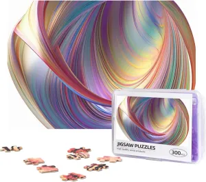 Jigsaw Puzzle Personalized 300 Pieces Puzzles with Storage Bag Flowing Rainbow Lines Photos Puzzles Wooden Home Decor Wall Art Custom Picture Puzzle Gift for Wedding Birthday Couple Lovers 10.2"x15"