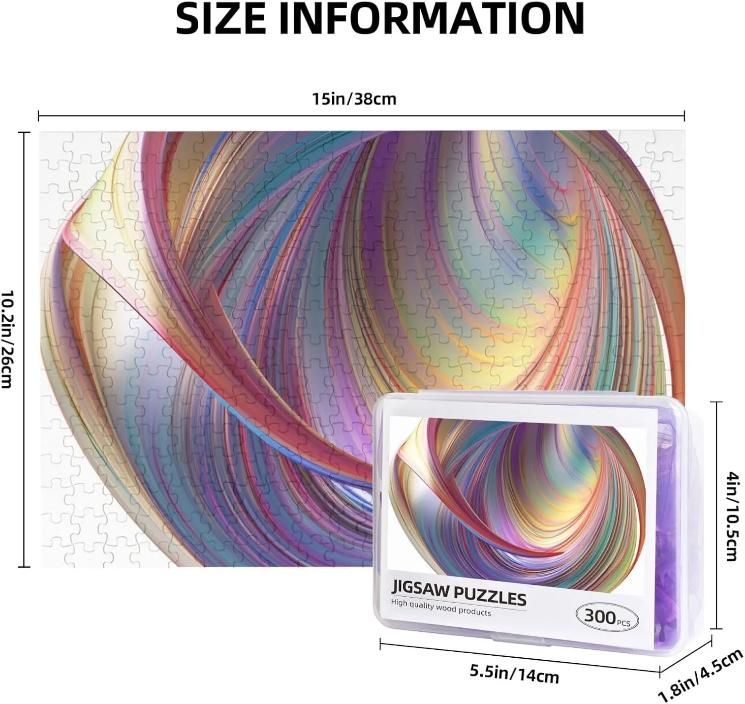 Jigsaw Puzzle Personalized 300 Pieces Puzzles with Storage Bag Flowing Rainbow Lines Photos Puzzles Wooden Home Decor Wall Art Custom Picture Puzzle Gift for Wedding Birthday Couple Lovers 10.2"x15"