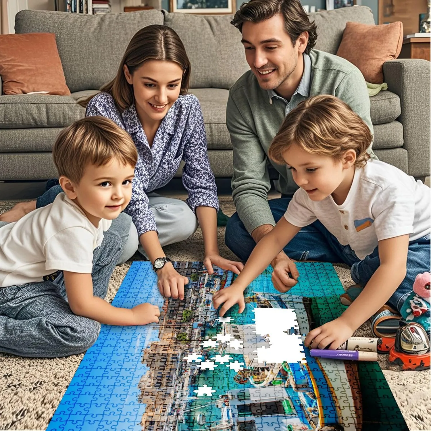 Jigsaw Puzzles 1000 Pieces for Adult Fishing Boats Heraklion Harbor Crete Greece Puzzle Game for Family Wooden Puzzle Toy Educational Games Puzzles for Home Decor