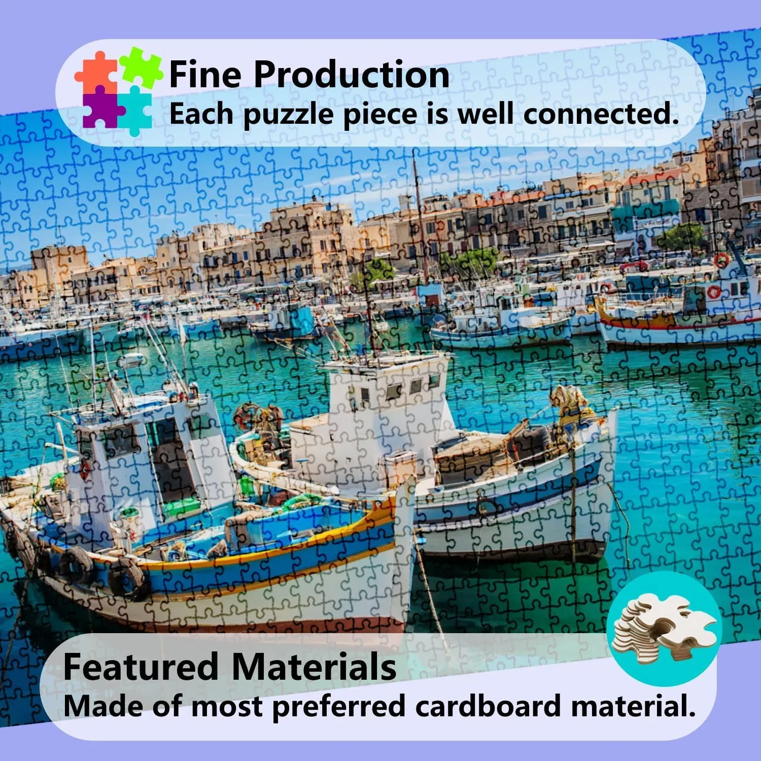 Jigsaw Puzzles 1000 Pieces for Adult Fishing Boats Heraklion Harbor Crete Greece Puzzle Game for Family Wooden Puzzle Toy Educational Games Puzzles for Home Decor