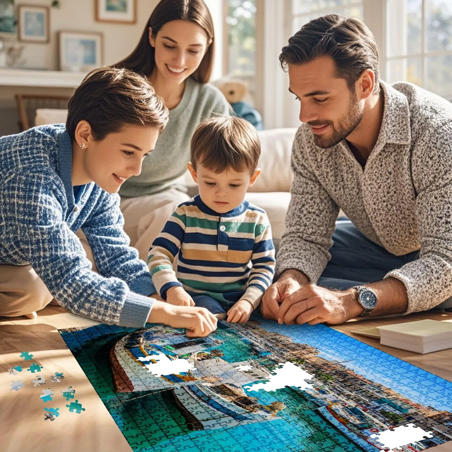 Jigsaw Puzzles 1000 Pieces for Adult Fishing Boats Heraklion Harbor Crete Greece Puzzle Game for Family Wooden Puzzle Toy Educational Games Puzzles for Home Decor