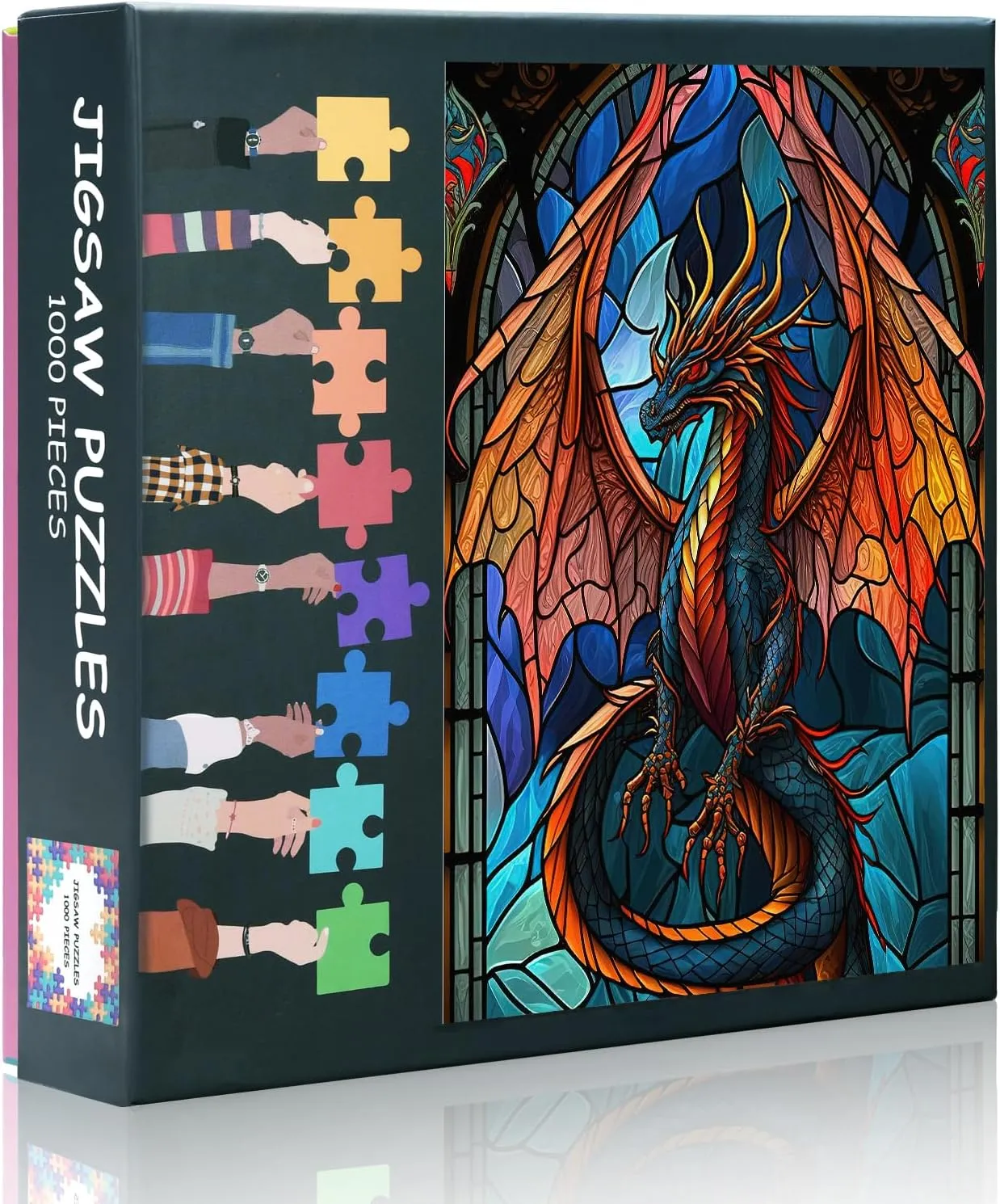 Jigsaw Puzzles 1000 Pieces for Adults, Stained Glass Window Style Jigsaw Puzzles, Colorful Dragon Puzzle for Adult 1000 Pieces, Dragon Puzzles, Impossible Puzzle for Adults 20X27 INCH