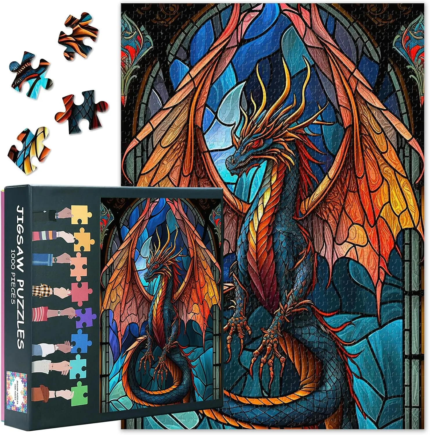 Jigsaw Puzzles 1000 Pieces for Adults, Stained Glass Window Style Jigsaw Puzzles, Colorful Dragon Puzzle for Adult 1000 Pieces, Dragon Puzzles, Impossible Puzzle for Adults 20X27 INCH