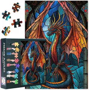 Jigsaw Puzzles 1000 Pieces for Adults, Stained Glass Window Style Jigsaw Puzzles, Colorful Dragon Puzzle for Adult 1000 Pieces, Dragon Puzzles, Impossible Puzzle for Adults 20X27 INCH