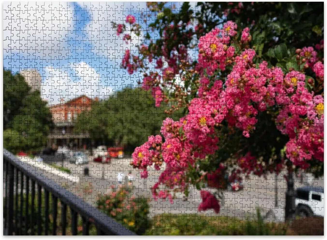 Jigsaw Puzzles 500 Pieces for Adult Beautiful Pink Flowers Tree Jackson Square French Quarter New Orleans Puzzle Game for Family Wooden Puzzle Toy Educational Games Puzzles for Home Decor