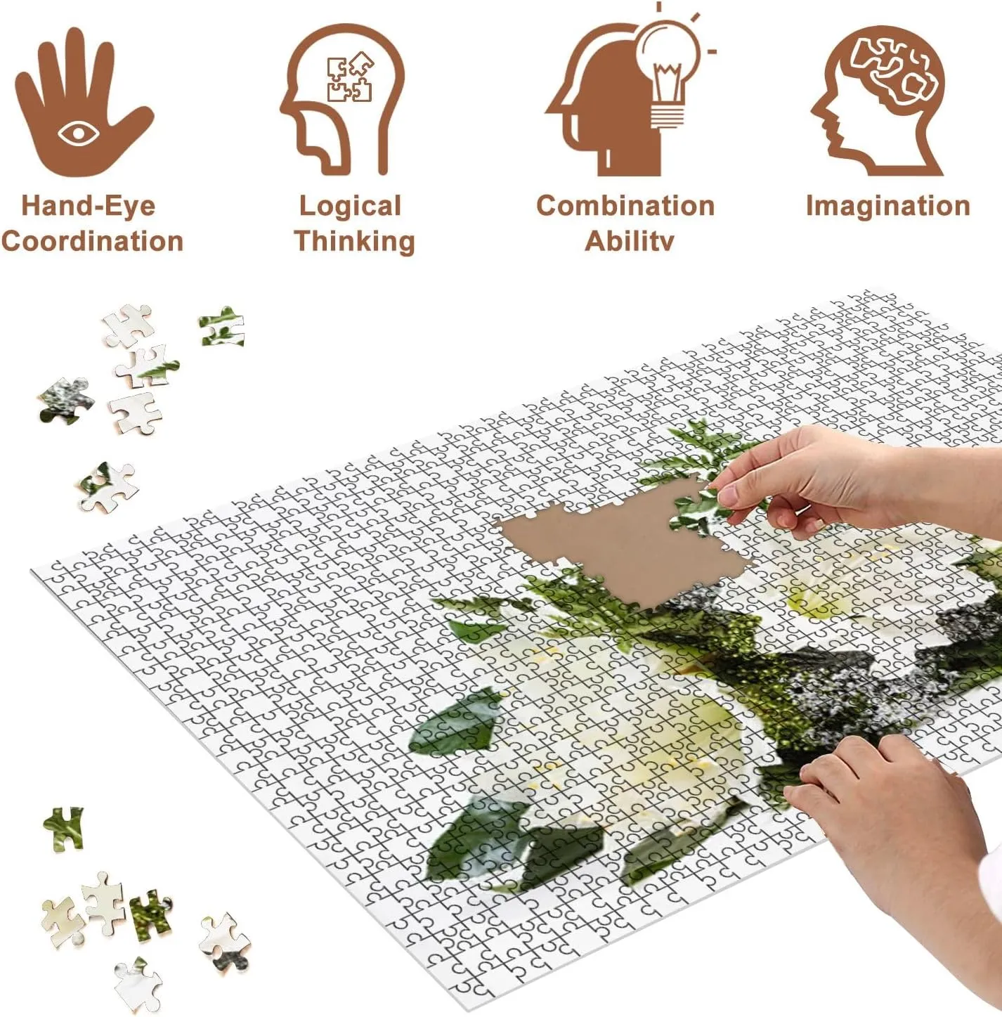 Jigsaw Puzzles 500 Pieces for Adult Bouquet Composition White Amaryllis Puzzle Game for Family Wooden Puzzle Toy Educational Games Puzzles for Home Decor