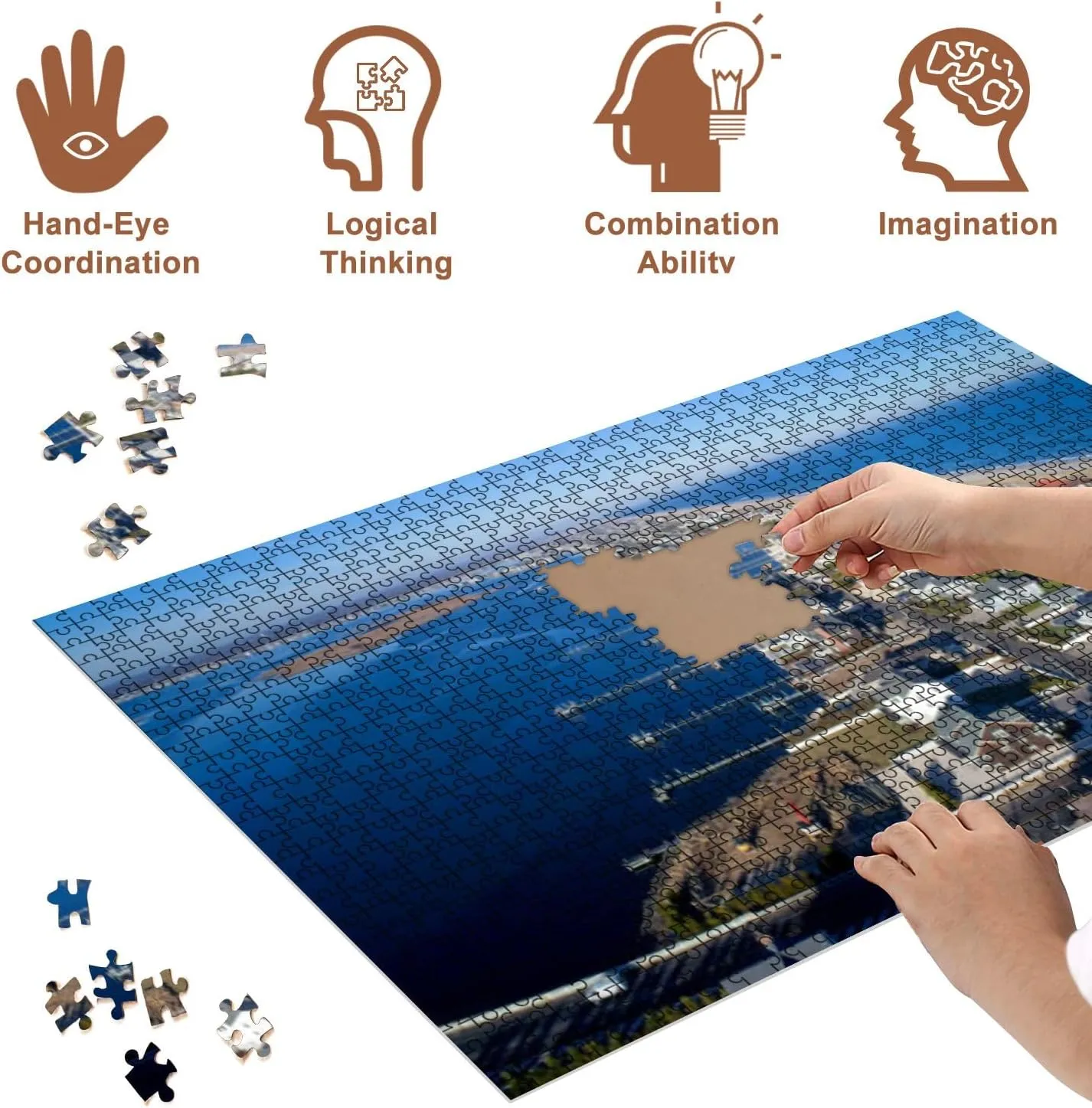 Jigsaw Puzzles 500 Pieces for Adult Mantoloking NJ Bay Atlantic Ocean Looking North Puzzle Game for Family Wooden Puzzle Toy Educational Games Puzzles for Home Decor